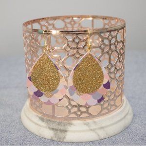 Dark Purple Pink Gold w/ Gold GLitter Mermaid Scale Teardrop Earrings